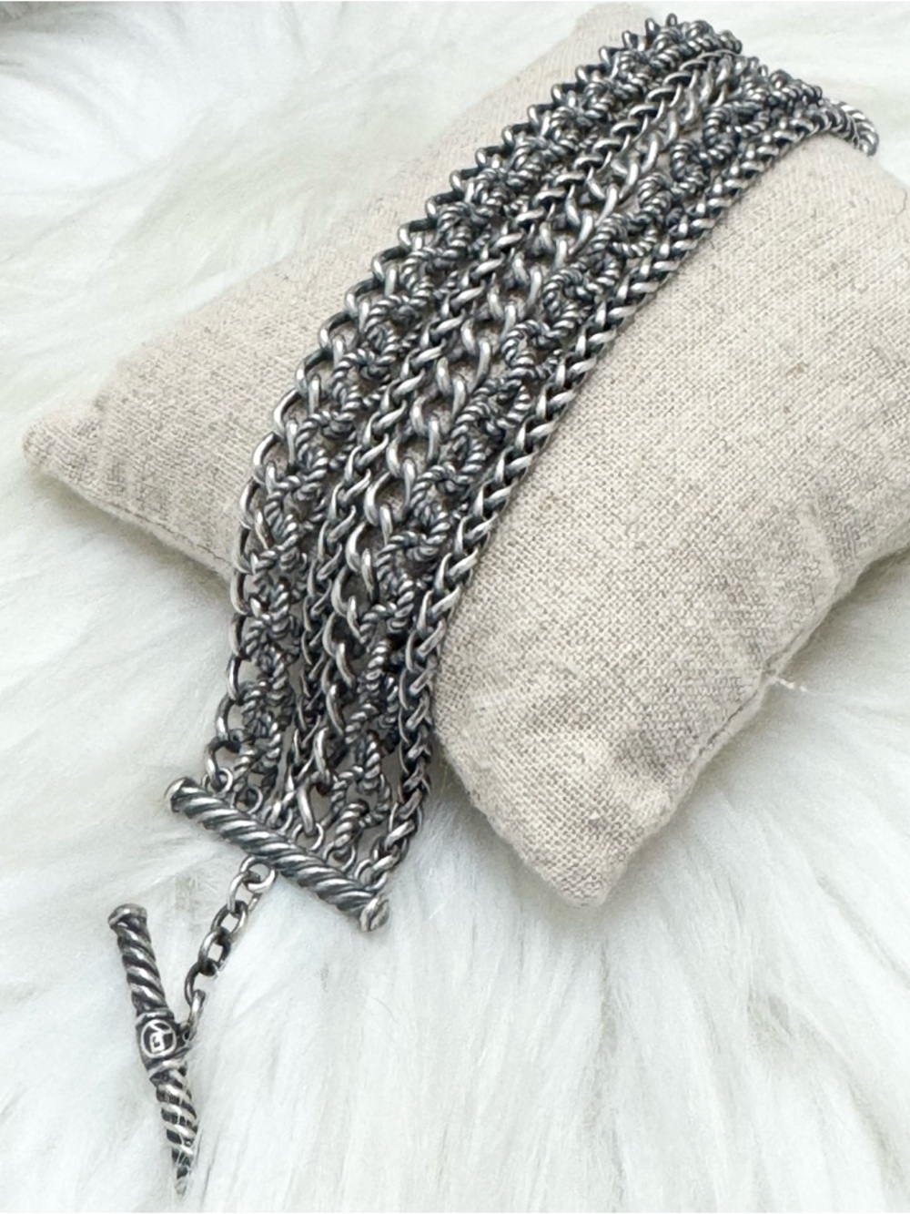David Yurman Six Row Multi Chain Toggle Bracelet .925 Sterling Silver